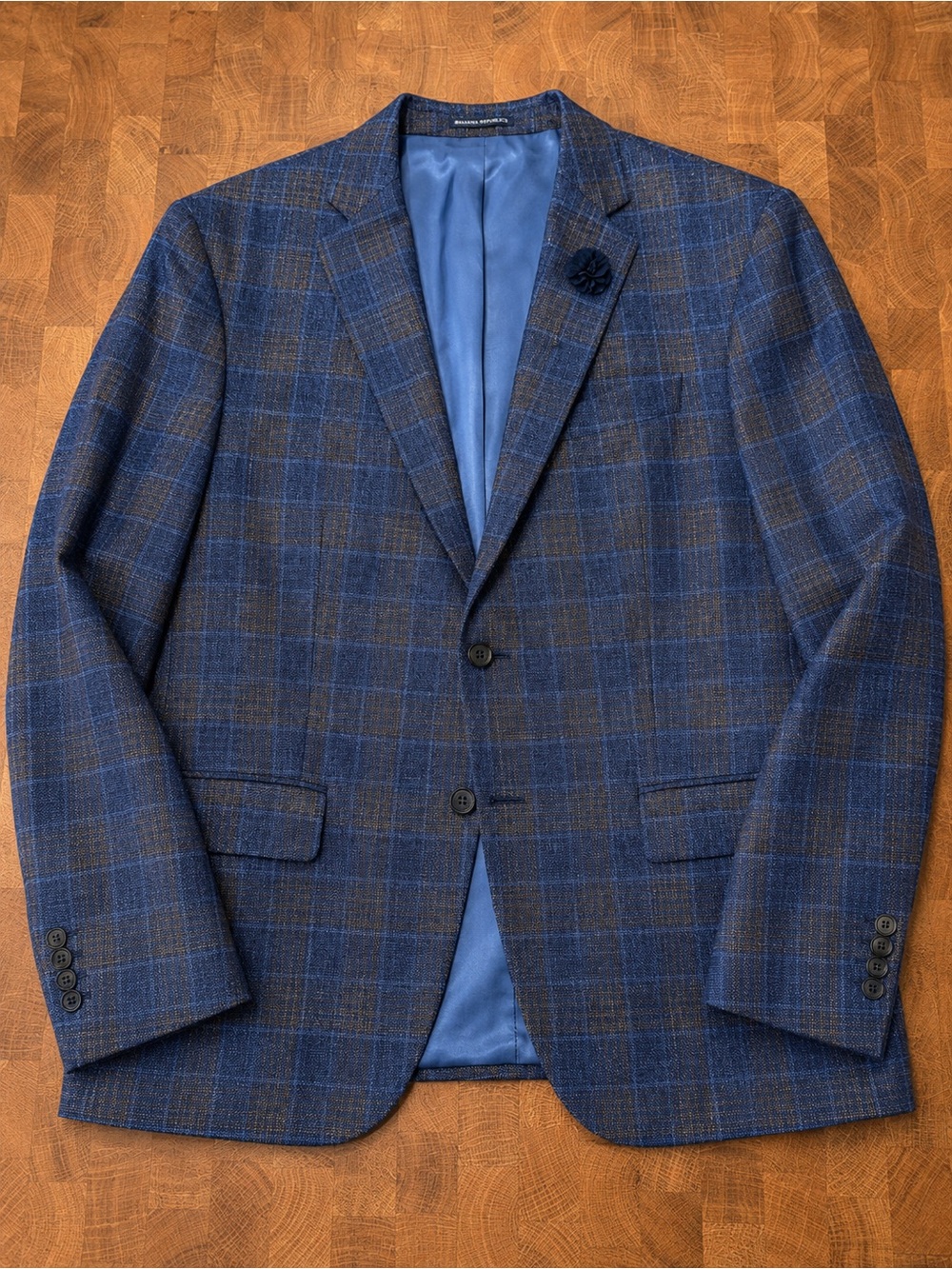 Hart Schaffner Marx 44S Blue Plaid Sport Coat Blazer Cerruti Italian Fabric